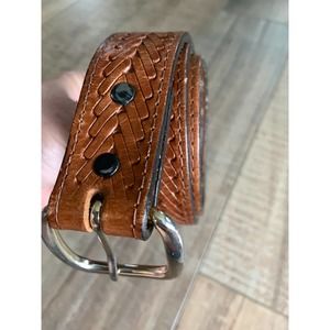 Brown Basketweave Genuine Leather Belt Size 36